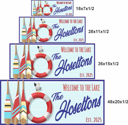 Visual comparison showing the lake house sign in four sizes side by side