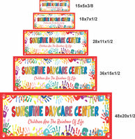 Comparison image showing the daycare sign in five different sizes to help customers choose the best fit
