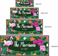 Personalized Pink Flamingo Door Plaque with Custom Name & Established Date - Tropical Floral Decor
