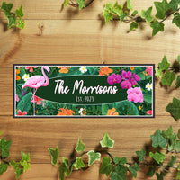 Personalized Pink Flamingo Door Plaque with Custom Name & Established Date - Tropical Floral Decor
