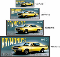 1970 muscle car sign shown in four available size options for scale reference