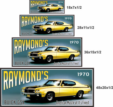 1970 muscle car sign shown in four available size options for scale reference