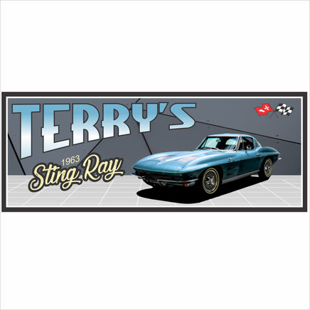  personalized 1963 classic car garage sign showing retro car illustration and editable text