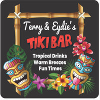 Handcrafted Personalized Tiki Bar Sign: Vibrant Masks & Bamboo Décor | Customizable Island Oasis Art for Home & Parties - Shop Now!