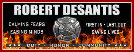 close-up view of personalized firefighter wall sign featuring maltese cross badge, flames, bold text, and durable vinyl on pvc construction
