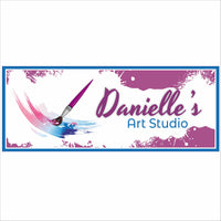 personalized art studio sign with paintbrush and colorful paint splash design