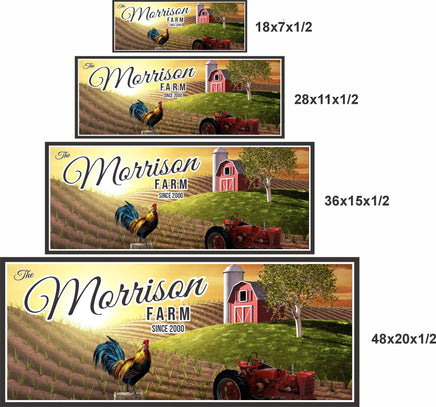 18x7 28x11 36x15 and 48x20 inch personalized farm sign size options