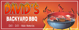 Image of a personalized flaming backyard barbecue sign, adding flair to outdoor cooking spaces.