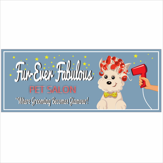 Personalized pet grooming salon sign with dog illustration and customizable business text