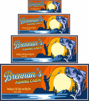  Four available sizes of custom fishing cabin sign side by side