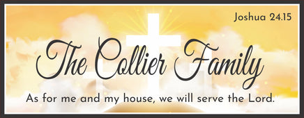Personalized Joshua 24:15 sign with glowing cross and scripture verse