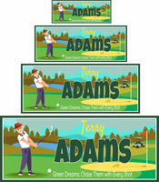 Personalized golf wall art shown in all four available sizes