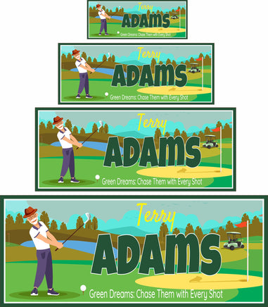 Personalized golf wall art shown in all four available sizes