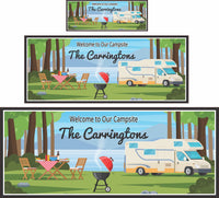 Personalized 'Welcome to Our Campsite' Sign with Lake Scene, BBQ & RV