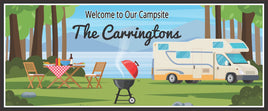 Personalized 'Welcome to Our Campsite' Sign with Lake Scene, BBQ & RV