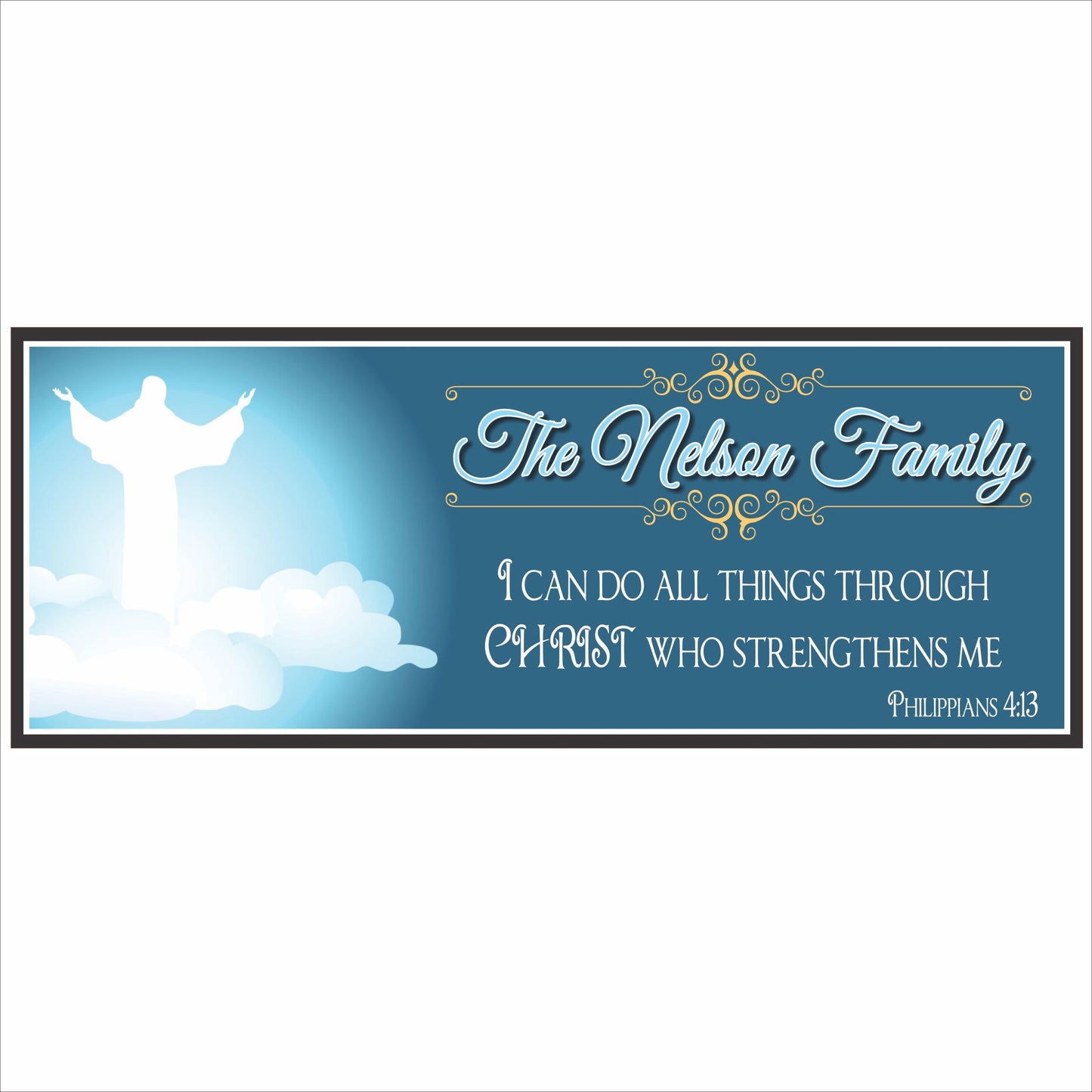 Christian wall sign with Jesus on clouds and Philippians 4:13 scripture