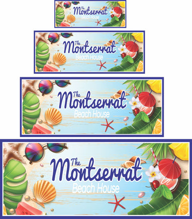 Coastal sign with tropical elements shown in all four size options