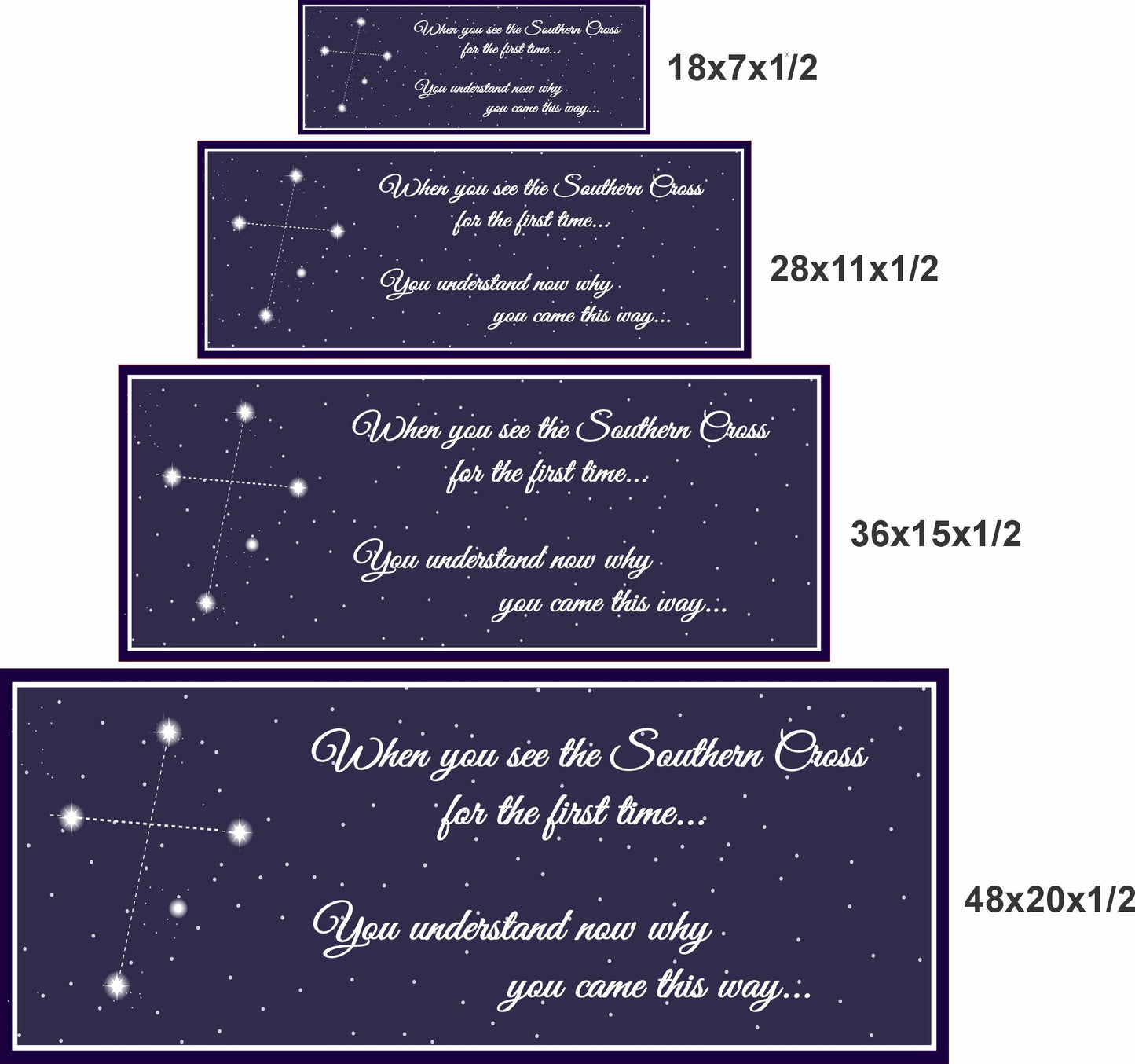 Starry constellation wall sign shown in all four sizes against a neutral wall
