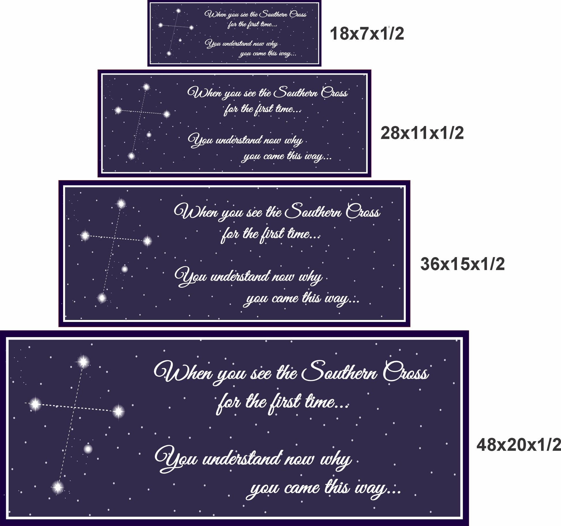 Starry constellation wall sign shown in all four sizes against a neutral wall