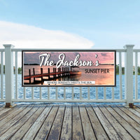 Custom lake house dock sign displayed on a coastal cabin wall or nautical-themed room