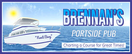 Personalized portside pub boat sign with ocean waves, yacht graphic, and sunny background