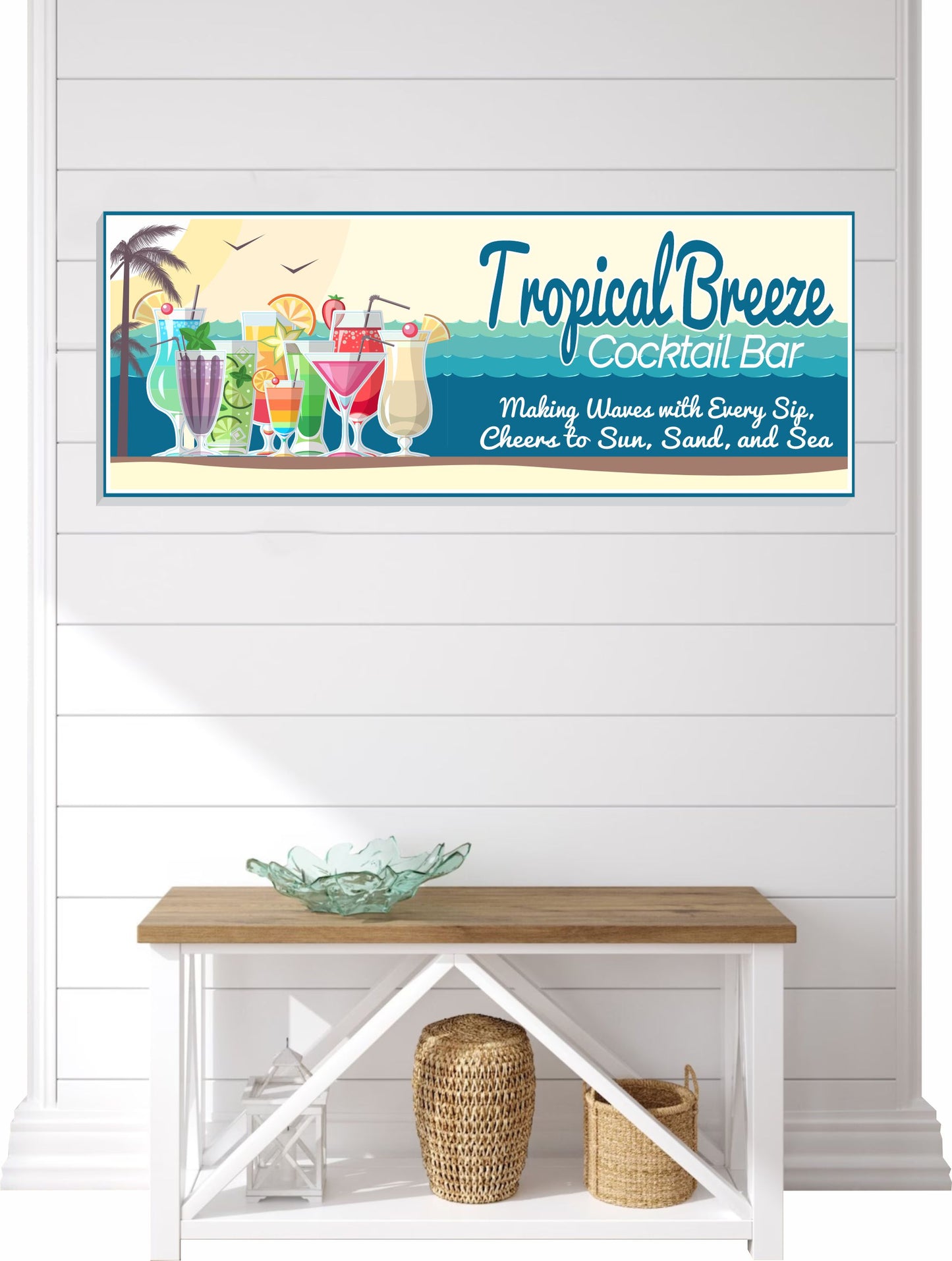 Tropical bar sign displayed on a patio, poolside bar, or island-themed space