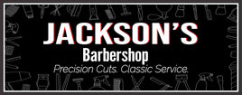 Modern personalized barbershop sign with barber tools outline and bold text