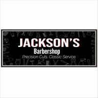 personalized barbershop sign with editable text and classic barber tool graphics