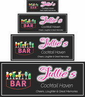 Custom bar wall sign shown in four sizes to help visualize scale and fit
