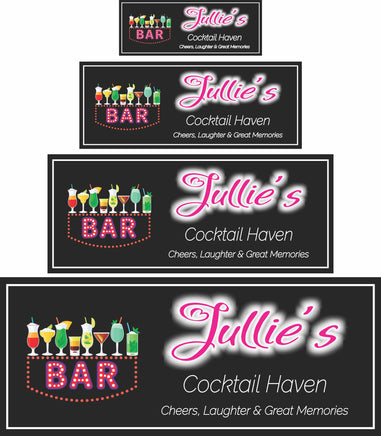 Custom bar wall sign shown in four sizes to help visualize scale and fit
