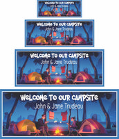 Campsite welcome sign shown in four available sizes for wall display planning