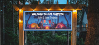 Custom camping sign displayed at an RV site or campsite entry for a cozy, personal touch