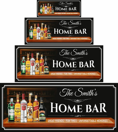 Custom bar wall art shown in four available sizes for layout planning and scale