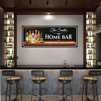 Liquor-themed bar sign displayed in a home bar, man cave, or game room