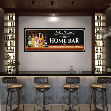 Liquor-themed bar sign displayed in a home bar, man cave, or game room