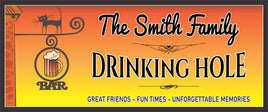 Funny Drinking Hole sign with customizable text, cat silhouette, and beer mug graphic