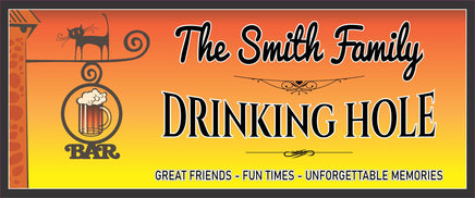 Funny Drinking Hole sign with customizable text, cat silhouette, and beer mug graphic