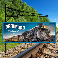 Vintage train wall art displayed in a man cave or train-themed room