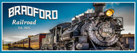 Rustic railroad sign featuring a vintage steam locomotive with customizable name and established date