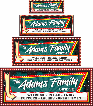 etro theater sign shown in four sizes for visual size comparison and display planning

