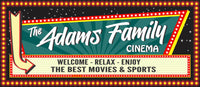 Vintage-style home theater sign with marquee lights, retro arrow, and customizable movie message