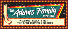 Vintage-style home theater sign with marquee lights, retro arrow, and customizable movie message