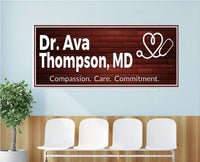 Personalized doctor sign displayed in a medical office or clinic reception area