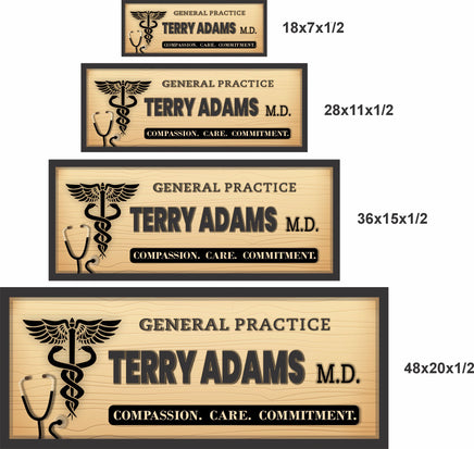 medical office sign shown in 18x7 28x11 36x15 and 48x20 inch sizes for scale reference