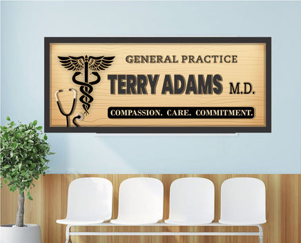 medical office sign displayed in a clinic or exam room setting with clean decor