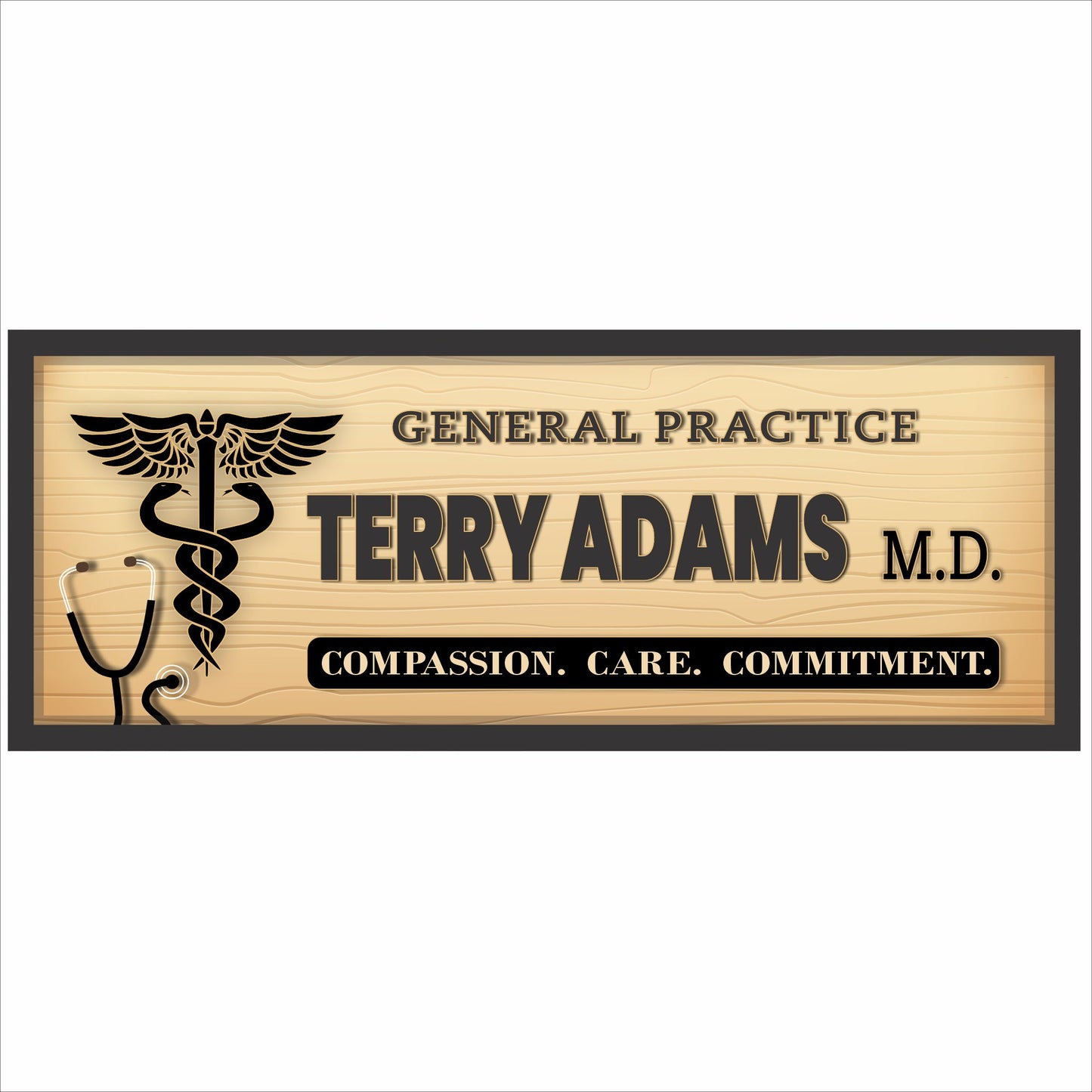 personalized medical office sign with caduceus graphic and editable doctor name