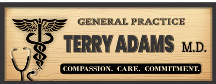 personalized medical office sign with caduceus graphic and editable doctor name