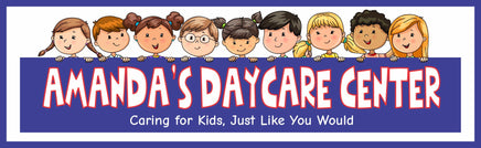 personalized daycare sign with cartoon kids and editable text on blue background