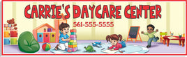 personalized daycare sign with children playing, bright classroom artwork, custom childcare center wall decor