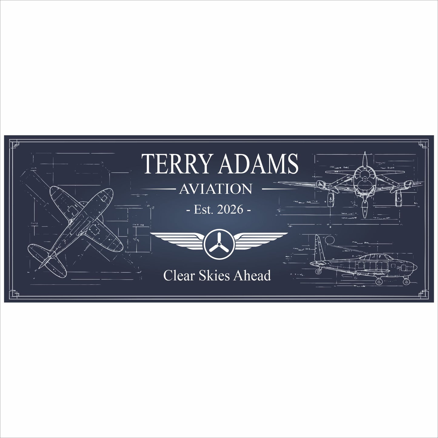 personalized aviation blueprint sign front view